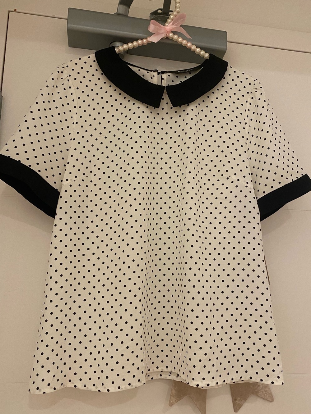 ๐NWOT๐ Allegra K White Polka Dot Peter Pan Collar Blouse with Black Trim